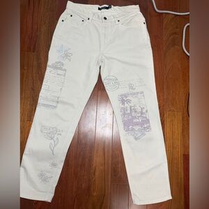 Ralph Lauren Cream Jeans with Graphic Accents